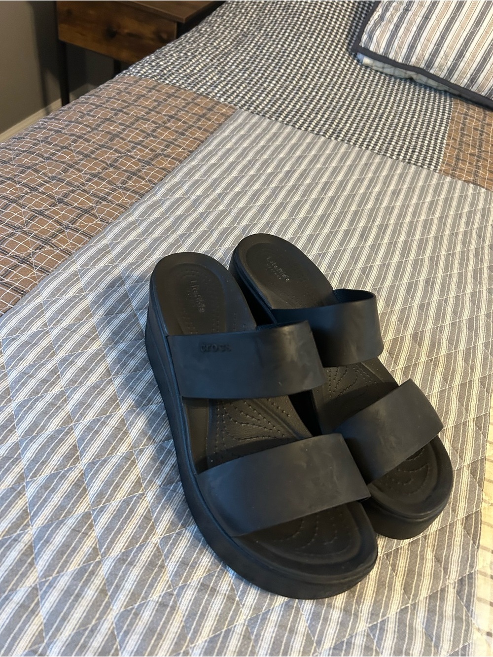 CROCS Men’s Black Double-Strap Platform Slides